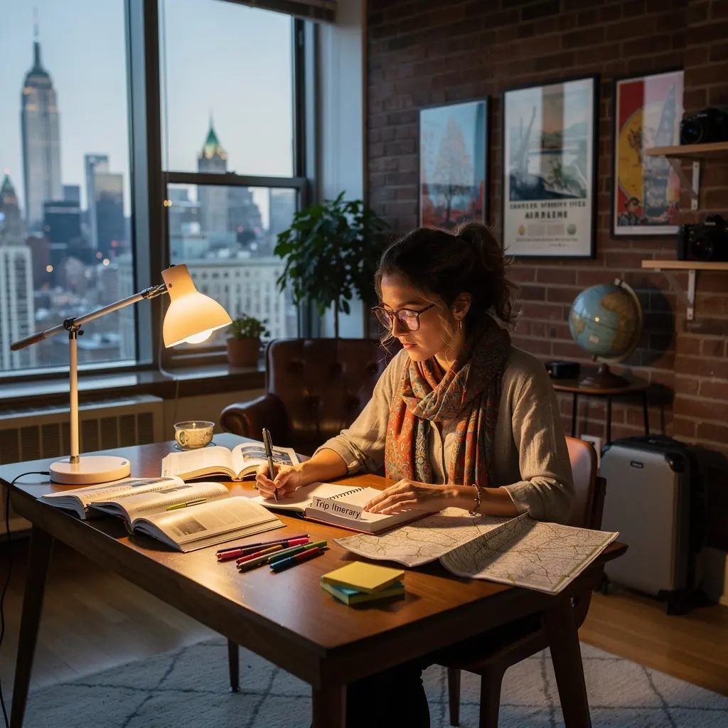 Zestawienie różnych lokalnych atrakcji turystycznych na stole w kawiarni.